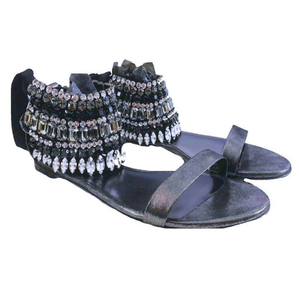 CASADEI Swarovski Crystal Ankle Wrap Skimmer Starlight Sandals NIB